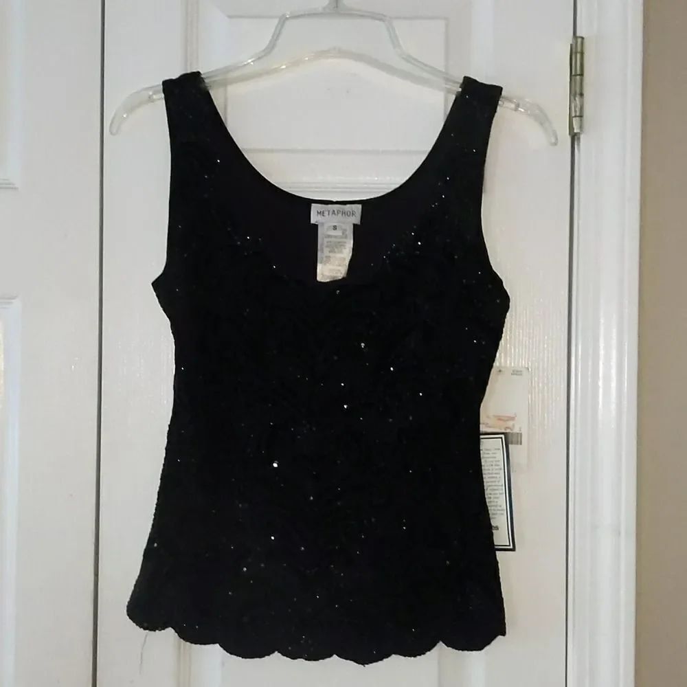 Metaphor black sequin  sleeveless top Sz S NWT